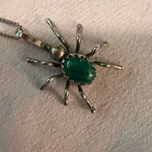 Sterling Silver Malachite Spider Pendant